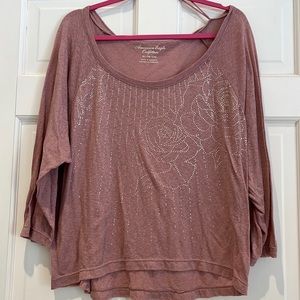 Dusty Mauve Purple Top with Floral Graphic